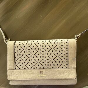 Kate Spade Perri Lane cream perforated leather crossbody with gold hardware